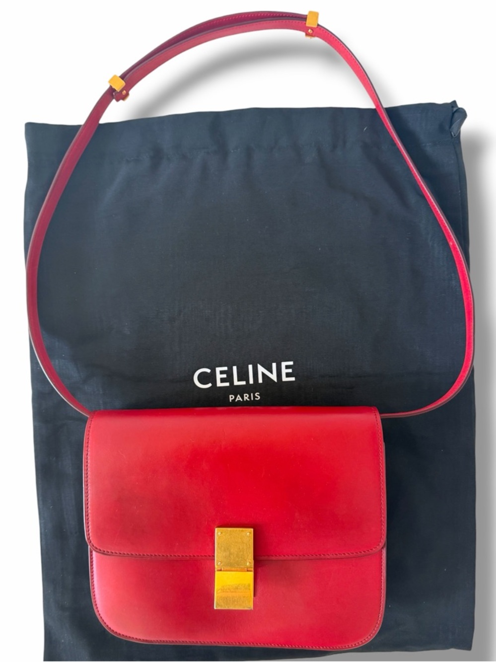 Celine Classic Box Bag Medium Red Leather Crossbody Phoebe Philo Vintage Gold HW